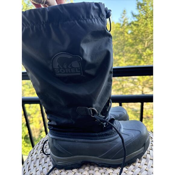 SOREL SNOWLION Black Nylon Rubber Insulated Snow BOOTS NL1082-010 Womens 9 Lined - Picture 5 of 16